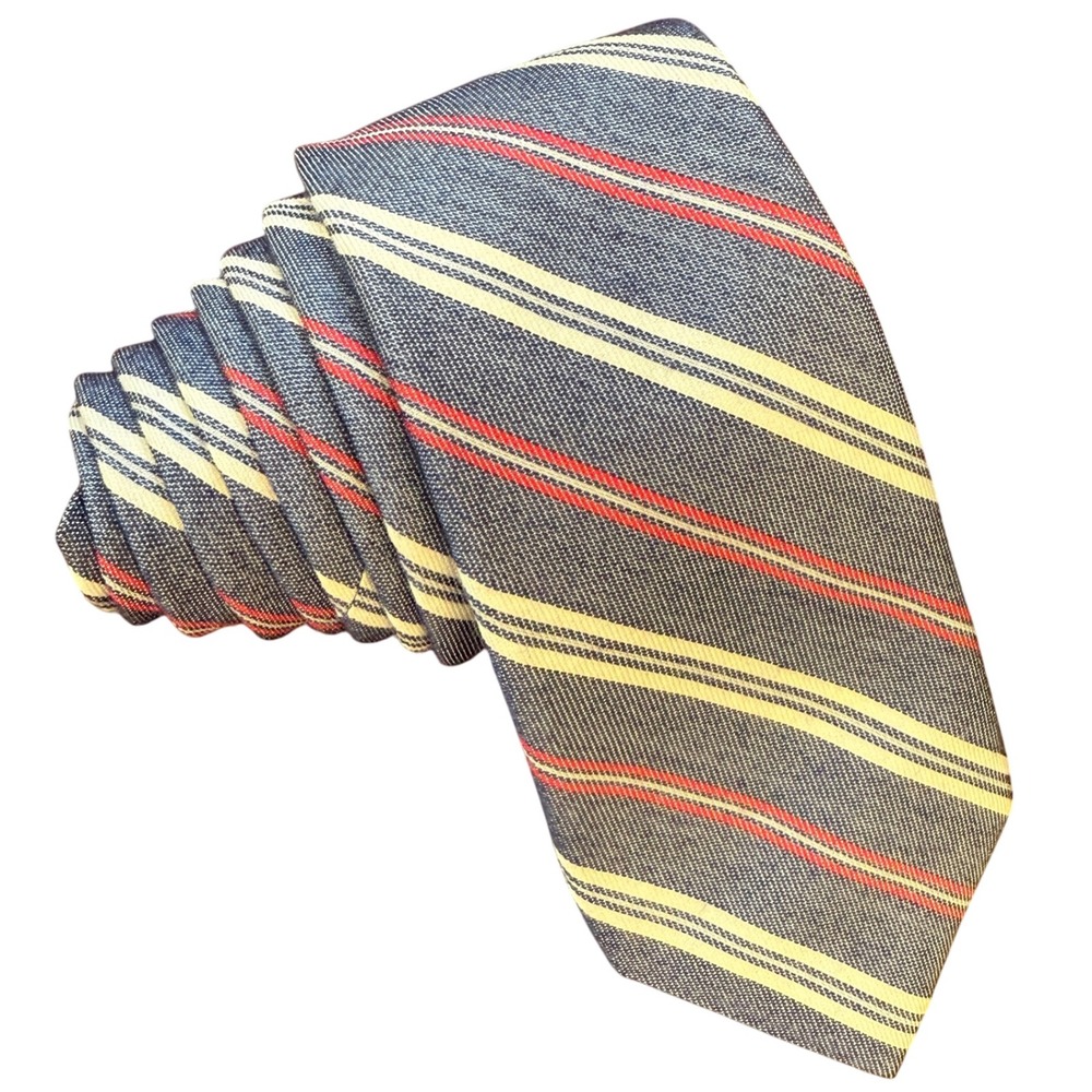 Allen Edmonds Silk-Linen Repp Striped Tie‎ USA Handmade Preppy Nautical Classic
